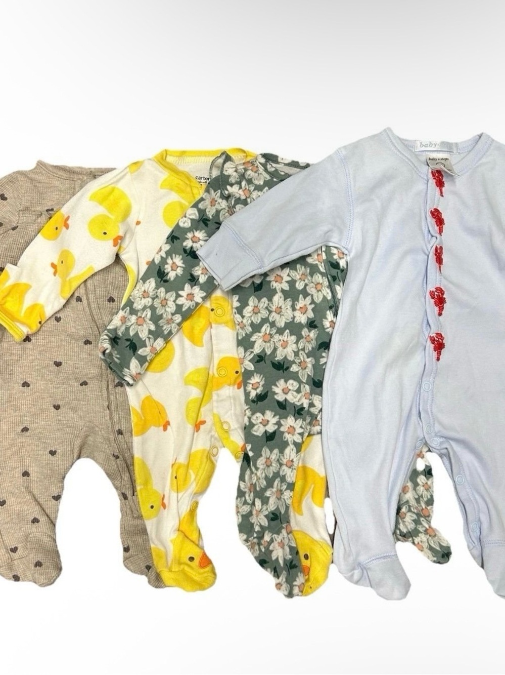 Lot Of 4 Baby Girl Footie Pajamas Size Newborn 2 Way Zipper